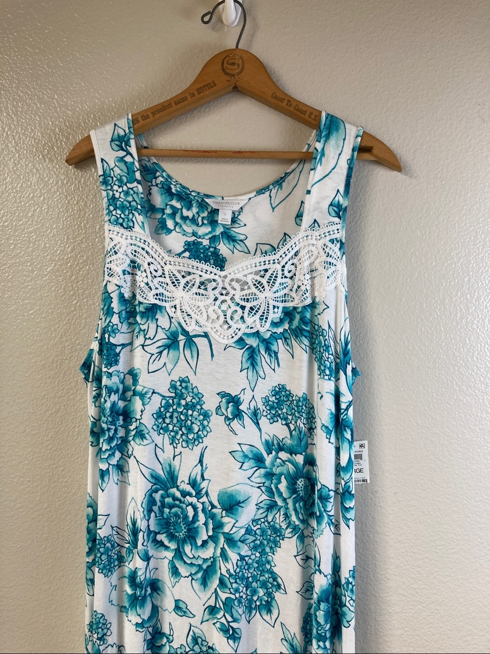 Nwt Charter Club lace crochet trim long floral maxi nightgown sleeveless sz L